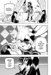  2018 anthro breasts canine clothed clothing comic daigaijin dialogue duo english_text female footwear fox fur furryfight_chronicles hair high_heels kalita_(furryfight_chronicles) lagomorph looking_back mammal monochrome muko rabbit shoes side_boob text 