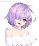 bare_shoulders blush choker dress fate/grand_order matthew_kyrielite pink_hair purple_eyes short_hair smile 