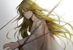  chain enkidu_(fate/strange_fake) eyebrows_visible_through_hair fate/grand_order fate/strange_fake fate_(series) gradient gradient_background green_eyes green_hair hair_between_eyes highres long_hair long_sleeves looking_at_viewer mohazzing partially_opened_mouth simple_background upper_body white_robe wide_sleeves 