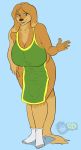  2018 anthro apron big_breasts breasts canine cleavage clothed clothing dog dogmom dr_zombie female hair huge_breasts legwear long_hair looking_at_viewer mammal mature_female simple_background socks voluptuous wide_hips 