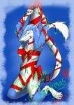  2017 anthro aurellia_savarin bound bow breasts candy candy_cane christmas christmas_lights digital_media_(artwork) female food hi_res holidays presenting ribbons sergal tysavarin 