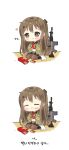  :t assault_rifle bangs black_footwear black_gloves blush boots brown_eyes brown_hair brown_legwear closed_eyes closed_mouth commentary_request daewoo_k2 eating eyebrows_visible_through_hair food food_on_face foreign_blue girls_frontline gloves green_jacket gun hair_ornament hairclip highres holding jacket k-2_(girls_frontline) korean korean_commentary long_hair long_sleeves midriff navel open_clothes open_jacket pantyhose parted_lips partly_fingerless_gloves rifle seiza sitting sleeves_past_wrists tears translated very_long_hair wavy_mouth weapon 