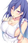  apron ass blue_hair blush breasts cleavage daiaru iris_heart large_breasts long_hair looking_at_viewer naked_apron neptune_(series) power_symbol red_eyes sideboob smile solo symbol-shaped_pupils 
