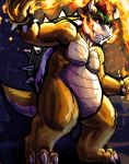  2018 barazoku belly biceps bowser fire koopa male manpersonguy mario_bros mrease musclegut muscular muscular_male nintendo overweight pecs scalie smile solo spikes standing teeth video_games 