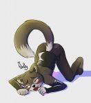  blush cat claws clothing ear_tuft feline girly legwear long_tail male mammal moddish open_maw rubber shy solo stockings submissive tuft 