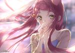  animal_ears bunny_ears carrot_hair_ornament commentary_request ek_masato food_themed_hair_ornament hair_blowing hair_ornament hands_over_own_mouth hands_together long_hair looking_at_viewer love_live! love_live!_sunshine!! red_hair sakurauchi_riko solo upper_body yellow_eyes 