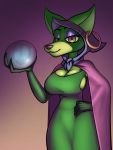  2018 anthro big_breasts breasts canine cape cartoon_network chihuahua cleavage clothed clothing courage_the_cowardly_dog dog dress ear_piercing female half-closed_eyes looking_at_viewer mammal piercing shirley_the_medium solo thingshappen 