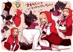  1girl 3boys animal_ears basket blush boku_no_hero_academia dabi_(boku_no_hero_academia) heart knife kurogiri_(boku_no_hero_academia) little_red_riding_hood multiple_boys multiple_views shigaraki_tomura tagme translation_request weapon 