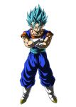  1boy dragon_ball dragon_ball_super full_body fusion long_hair looking_at_viewer muscle serious simple_background solo standing super_saiyan super_saiyan_blue vegetto white_background young_jijii 