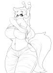  anthro areola big_breasts breasts clothed clothing cuddlesong cuddlesong_(mlp) equine female greyscale huge_breasts looking_at_viewer mammal monochrome my_little_pony slightly_chubby solo standing thick_thighs 