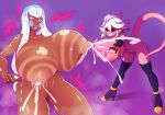  2girls android_21_(cosplay) areolae blue_eyes blush breast_expansion breast_hold breasts crossover deumosden dragon_ball_fighterz dragonball gigantic_breasts gingerbread_man huge_breasts kill_la_kill kiryuuin_satsuki lactation leaning_forward long_hair majin_android_21_(cosplay) matoi_ryuuko milk multiple_girls nail_polish naughty_face nipples nose nude open_mouth red_eyes saliva saliva_trail smile standing thick_eyebrows thighhighs white_hair 