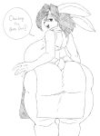  anthro apron big_breasts big_butt breasts butt clothed clothing cuddlesong english_text female greyscale huge_breasts huge_butt lagomorph looking_back mammal monochrome open_mouth overweight rabbit smile solo text thick_thighs voluptuous 
