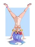  ankle_scrunchie armpits ass_visible_through_thighs blue_background blue_hair breasts closed_mouth collarbone flip-flops flower full_body goggles goggles_on_head green_eyes hair_flower hair_ornament handstand heterochromia hibiscus inflatable_armbands inu_(100158312) league_of_legends long_hair looking_at_viewer navel nipples nude one-piece_tan pool_party_zoe purple-framed_eyewear purple_eyes purple_footwear purple_scrunchie pussy sandals scrunchie small_breasts smile solo spread_legs stomach tan tanline two-tone_background wrist_scrunchie zoe_(league_of_legends) 