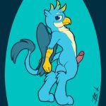  anthro avian bassywolfeh better_version_at_source blue_eyes butt friendship_is_magic gallus_(mlp) gryphon looking_back male my_little_pony nipples penis solo standing 