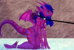  anthro collar elvche female gargoyle horn kneeling leash nipples pet solo submissive wings 