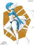 2018 abstract_background breasts butt clothed clothing dress female gardevoir jeffthehusky looking_at_viewer nintendo nipples panties pok&eacute;mon pok&eacute;mon_(species) raised_leg shiny_pok&eacute;mon small_breasts smile spike_(disambiguation) thick_thighs topless underwear video_games 