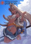  :d armpits artist_name bare_legs bare_shoulders barefoot bikini blue_skirt blue_sky blush breasts brown_eyes closed_eyes cloud collarbone day eyebrows_visible_through_hair flower full_body granblue_fantasy grey_bikini grey_shirt hair_between_eyes hair_flower hair_ornament huge_weapon jumping long_hair long_sleeves looking_at_viewer medium_breasts miniskirt navel off_shoulder open_clothes open_fly open_mouth open_shirt patreon_logo petticoat pleated_skirt saiste sheath sheathed shiny shiny_hair shirt silver_hair skirt skirt_pull sky smile solo stomach straight_hair swimsuit sword sword_behind_back very_long_hair watermark weapon web_address zooey_(granblue_fantasy) 