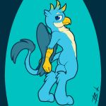  anthro avian bassywolfeh blue_eyes butt butt_pose friendship_is_magic gallus_(mlp) gryphon looking_back male my_little_pony solo standing 