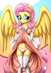  2018 anthro anthrofied blue_eyes clothing clothing_lift dress dress_lift equine fluttershy_(mlp) friendship_is_magic legwear mammal my_little_pony mysticalpha panties pegasus stockings underwear wings 