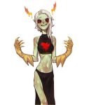  2018 5_fingers alien alpha_channel black_eyes breasts clothing digital_media_(artwork) female freckles gloves green_skin grin hair hi_res looking_at_viewer lord_dominator midriff not_furry pose red_sclera simple_background smile solo standing transparent_background tungst3nw wander_over_yonder white_hair 