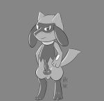  animal_genitalia animal_penis anon anonymous anthro balls blush canine canine_penis digital_media_(artwork) erection front_view greyscale invalid_tag knot male mammal monochrome naughty_face nintendo nude penis pok&eacute;mon pok&eacute;mon_(species) rhuanfps riolu sheath simple_background sitting smile solo tumblr video_games 