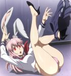  1girl bunny bunny_ears highres inaba_ui killing_bites legs legs_up monster_girl panties school_uniform serafuku solo_focus thighs underwear white_rabbit 