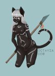  2017 anthro black_fur bodypaint breasts dark_fur digital_drawing_(artwork) digital_media_(artwork) feline female fur hair hi_res looking_at_viewer mammal markings nipples nude octaviados open_mouth pussy simple_background slightly_chubby smile solo standing teeth thick_thighs tongue tribal tribe voluptuous weapon wide_hips 