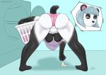  2018 anthro barefoot bear bent_over breasts butt camel_toe clothed clothing female hair laundry mammal mature_female momosukida nipples panda panties silver_hair solo standing thick_thighs tight_clothing under_boob underwear 