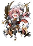  astolfo_(fate) black_bow black_ribbon bow braid cape chibi commentary_request fang fate/apocrypha fate/grand_order fate_(series) garter_straps hair_intakes hair_ribbon highres hippogriff long_braid long_hair male_focus multicolored_hair open_mouth otoko_no_ko pink_hair purple_eyes ribbon single_braid smile streaked_hair suga_leon thighhighs waistcoat weapon 