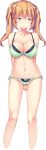  arms_behind_back ass_visible_through_thighs blonde_hair blue_eyes bow bow_panties bra braid breasts crossed_legs eyebrows_visible_through_hair green_bra green_panties hands_together highres hinasaki_you hitotsu_yane_no_tsubasa_no_shita_de large_breasts long_hair navel official_art panties sasaki_kazusa solo striped striped_panties tears transparent_background twintails underwear underwear_only vertical_stripes 