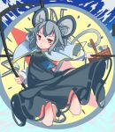  animal_ears bangs basket black_footwear black_skirt capelet closed_mouth commentary_request dowsing_rod eyebrows_visible_through_hair frown furorina grey_hair holding jewelry long_sleeves looking_at_viewer mouse mouse_ears mouse_tail nazrin necklace orange_eyes shoes short_hair skirt skirt_set socks tail touhou v-shaped_eyebrows white_legwear 