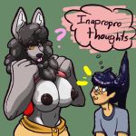  :3 ? abs animal_humanoid anthro areola big_breasts blep blood blush breasts canine cat_humanoid clothed clothing crumpalicious cute duo feline fluffy fur grey_fur humanoid jamie_(crumpalicious) mammal nipples shorts tongue tongue_out topless underwear were werewolf wolf 