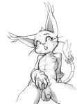  big_ears clothing crossgender digimon ear_tuft feline gatomon gloves kennen4 long_tail male mammal monochrome mostly_nude partially_retracted_foreskin penis simple_background sketch solo sweat tail_ring tuft uncut whiskers white_background 