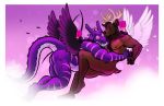  anthro antlers bgn biceps brown_fur cervine digital_drawing_(artwork) digital_media_(artwork) dragon duo elk facial_hair fur hair hi_res horn male male/male mammal muscular muscular_male nipples nude smile trentb 