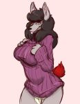  anthro big_breasts blep bottomless breasts canine clothed clothing crumpalicious cute fangs hair hand_on_breast jamie_(crumpalicious) mammal mane sharp_teeth solo sweater teeth tongue tongue_out were werewolf 
