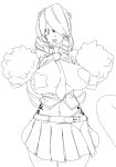  anthro big_breasts breasts cheerleader cheetah clothed clothing feline female mammal monochrome necktie nipple_bulge no_pupils open_mouth opqhlak smile solo standing wide_hips 