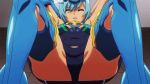  1girl animated animated_gif armpits blue_hair crotch eyes_closed female indoors open_mouth sandalphon_(the_seven_heavenly_virtues) short_hair small_breasts solo the_seven_heavenly_virtues 