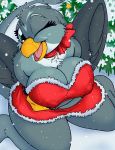  absurd_res anthro avian beak big_breasts breasts cleavage clothed clothing digital_media_(artwork) eyelashes feathered_wings feathers female friendship_is_magic gabby_(mlp) gryphon hi_res looking_at_viewer my_little_pony nipple_bulge one_eye_closed open_beak open_mouth skoon snow solo wings wink yellow_beak 