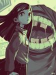 braid commentary_request highres kei-yo long_hair looking_at_viewer madotsuki monster open_mouth saliva shirt skirt solo teeth twin_braids twintails yume_nikki 