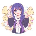 blue_eyes blush cardigan check_(check_book) double_v gradient_hair hair_ornament hanayamata long_hair looking_at_viewer multicolored_hair nishimikado_tami open_cardigan open_clothes open_mouth school_uniform smile solo two-tone_hair v 