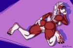  absurd_res anus big_butt blush butt canine claws female greasymojo_(artist) hand_on_butt hi_res lycanroc lying mammal midnight_lycanroc nails nintendo pawpads pok&eacute;mon pok&eacute;mon_(species) presenting presenting_hindquarters pussy solo thick_thighs video_games wide_hips 
