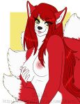  anthro breasts canine dtalvi female fox hi_res looking_at_viewer mammal multi_tail nipples nude open_mouth smile solo 