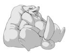  anthro balls big_balls big_penis erection floatzel greyscale huge_penis male monochrome nintendo open_mouth overweight penis pok&eacute;mon pok&eacute;mon_(species) smile solo somnamg spread_legs spreading tapering_penis teeth tongue video_games 