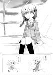  bad_id bad_pixiv_id bow bowtie braid closed_eyes comic curtains desk greyscale hair_between_eyes highres long_sleeves looking_at_another madotsuki monochrome nagaizou no_nose open_mouth poniko ponytail sitting sketch smile translation_request twin_braids window yume_nikki 