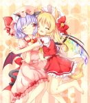  :d ;&lt; ^_^ absurdres animal_ears bare_legs barefoot bat_wings bell blonde_hair blue_hair bow bowtie cat_ears cat_tail closed_eyes flandre_scarlet hat hat_bow hat_ribbon highres hug jingle_bell kemonomimi_mode leg_up mimi_(mimi_puru) miniskirt mob_cap multiple_girls one_eye_closed open_mouth pink_hat pink_skirt puffy_short_sleeves puffy_sleeves red_bow red_eyes red_neckwear red_ribbon red_skirt remilia_scarlet ribbon short_sleeves siblings sisters skirt skirt_set smile tail touhou vest white_hat wings wrist_cuffs yellow_neckwear 