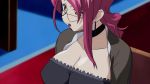  00s 1girl animated animated_gif aoi_kiriko between_breasts bounce bouncing_breasts breasts cellphone choker cleavage cleavage_reach female glasses huge_breasts jiggle long_hair milf phone ponytail red_hair shinkon_gattai_godannar!! sitting solo yellow_eyes 