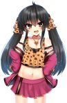  animal_print bad_id bad_twitter_id bangs bare_shoulders black_hair blush breasts cleavage collarbone eyebrows_visible_through_hair groin hair_ribbon hands_on_hips heart heart_necklace highres idolmaster idolmaster_cinderella_girls jacket jewelry leopard_print long_hair long_sleeves looking_at_viewer matoba_risa midriff miniskirt navel necklace off_shoulder open_mouth pink_jacket pink_skirt ribbon ricroot sidelocks simple_background skirt small_breasts smile solo standing strap_slip tsurime twintails very_long_hair white_background yellow_eyes 