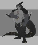  anthro dragon fish furrypuddingthegreat horn looking_at_viewer male marine muscular muscular_male nipples nude overweight scar shark standing 