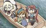  3girls ^_^ ^o^ arm_warmers asagumo_(kantai_collection) bandaid bandaid_on_face beret black_gloves black_legwear blonde_hair boat brown_hair closed_eyes commentary crab dated fang gloves green_jacket grey_skirt hair_between_eyes hair_ribbon hamu_koutarou hand_on_own_face hat headband highres jacket kantai_collection long_hair long_sleeves mole mole_under_eye multiple_girls oboro_(kantai_collection) open_mouth pleated_skirt purple_eyes ribbon richelieu_(kantai_collection) shirt short_hair short_sleeves skirt smile thighhighs twintails v-shaped_eyebrows watercraft white_hat white_shirt yellow_eyes 