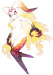  3_fingers breasts claws efreet fate/grand_order fate_(series) female fire hair heat_(temperature) horn humanoid long_hair not_furry nude orange_hair pink_eyes sidotama solo white_body 